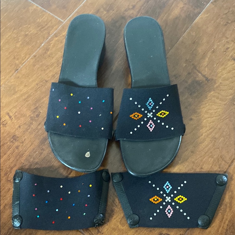 Onesole Slide Sandals with Colorful Rhinestone Designs